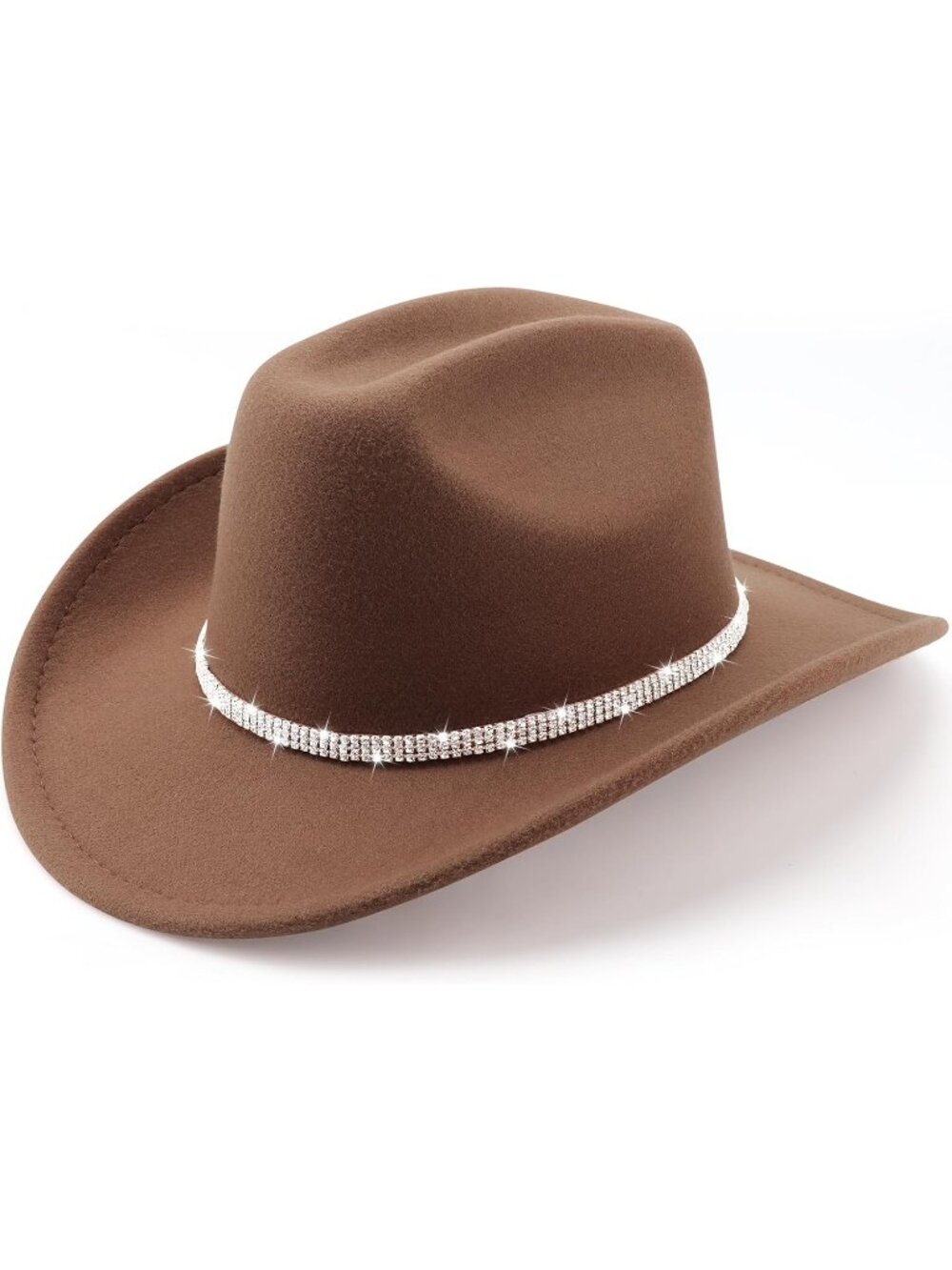 Unisex Coffee Western Cowboy Felt Wide Brim Fedora Belt Buckle Imported Hat